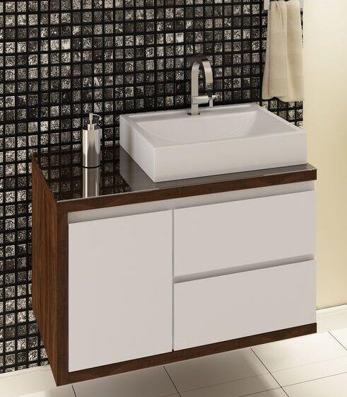 Gabinete para Banheiro Suspenso MDF/MDP Sevilha Branco/Ameixa 80x50cm C-Linea