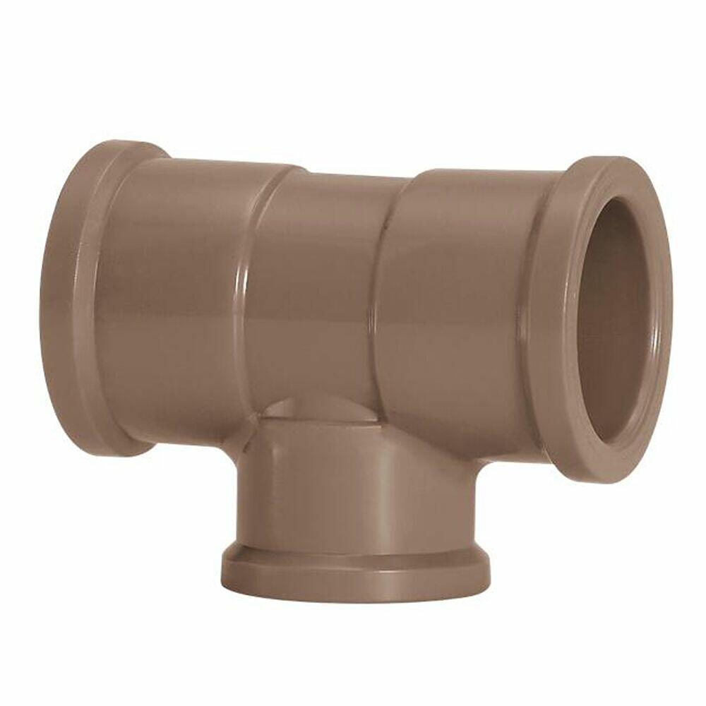 Tee com Redução 75x60mm Pvc Soldável Marrom Amanco