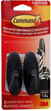 Gancho PVC Adesivo Command Design Médio 3M Preto 2 Peças