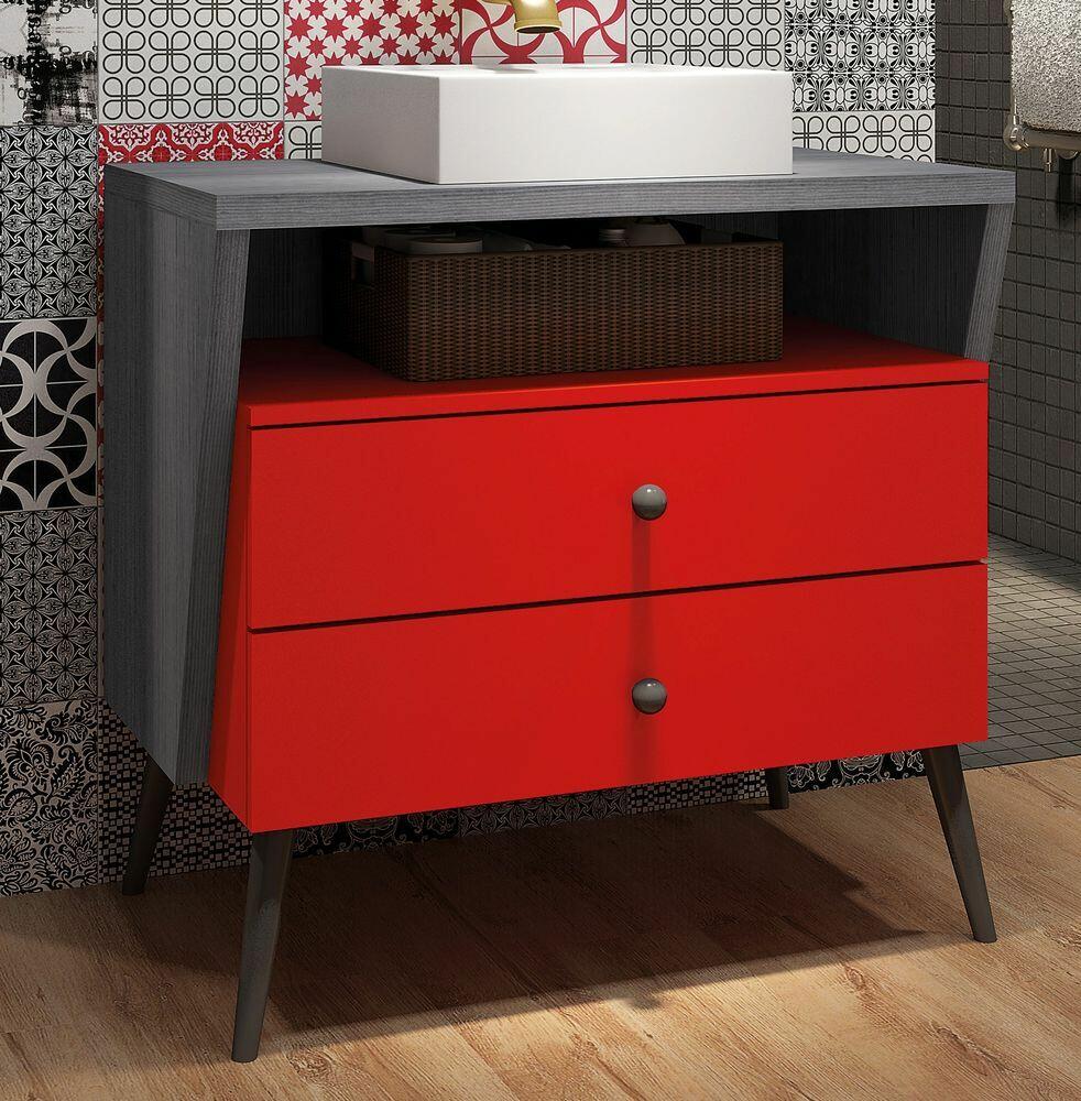 Gabinete para Banheiro C-Linea Petras 80x75cm Rafia/Vermelho com Pés