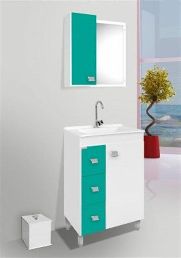 Gabinete com Espelheira para Banheiro C-Linea Ecco 58x86cm Branco/Verde Turquesa com Pés