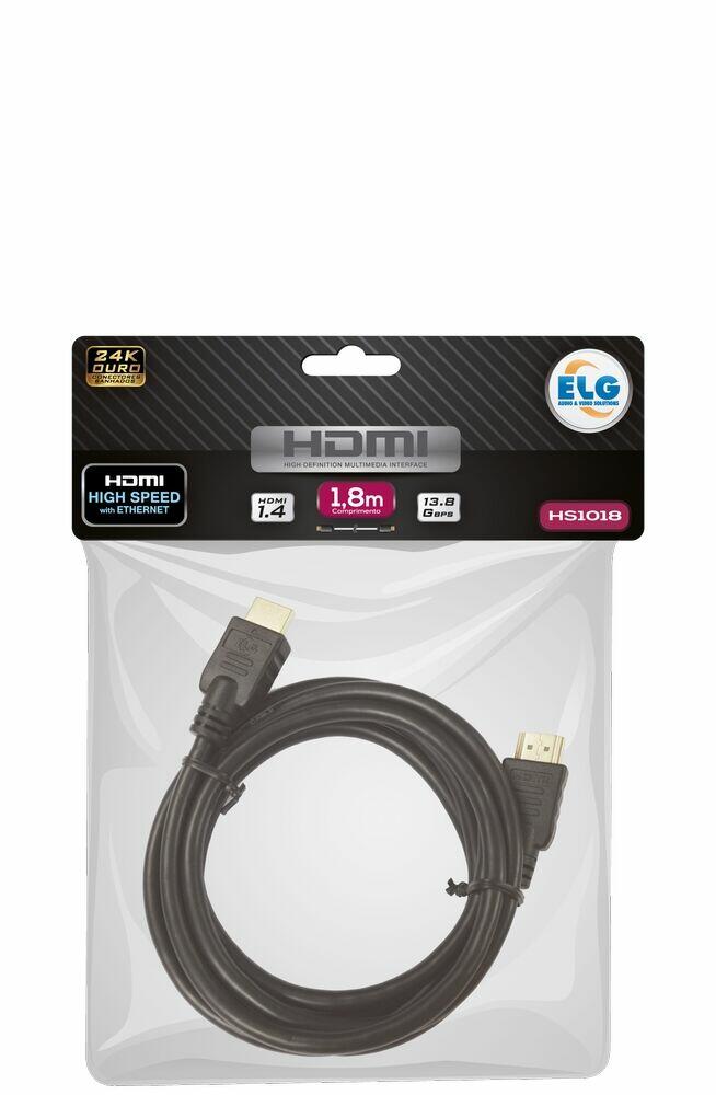 Cabo HDMI 1.4 Elg Suportes Preto 1,8m