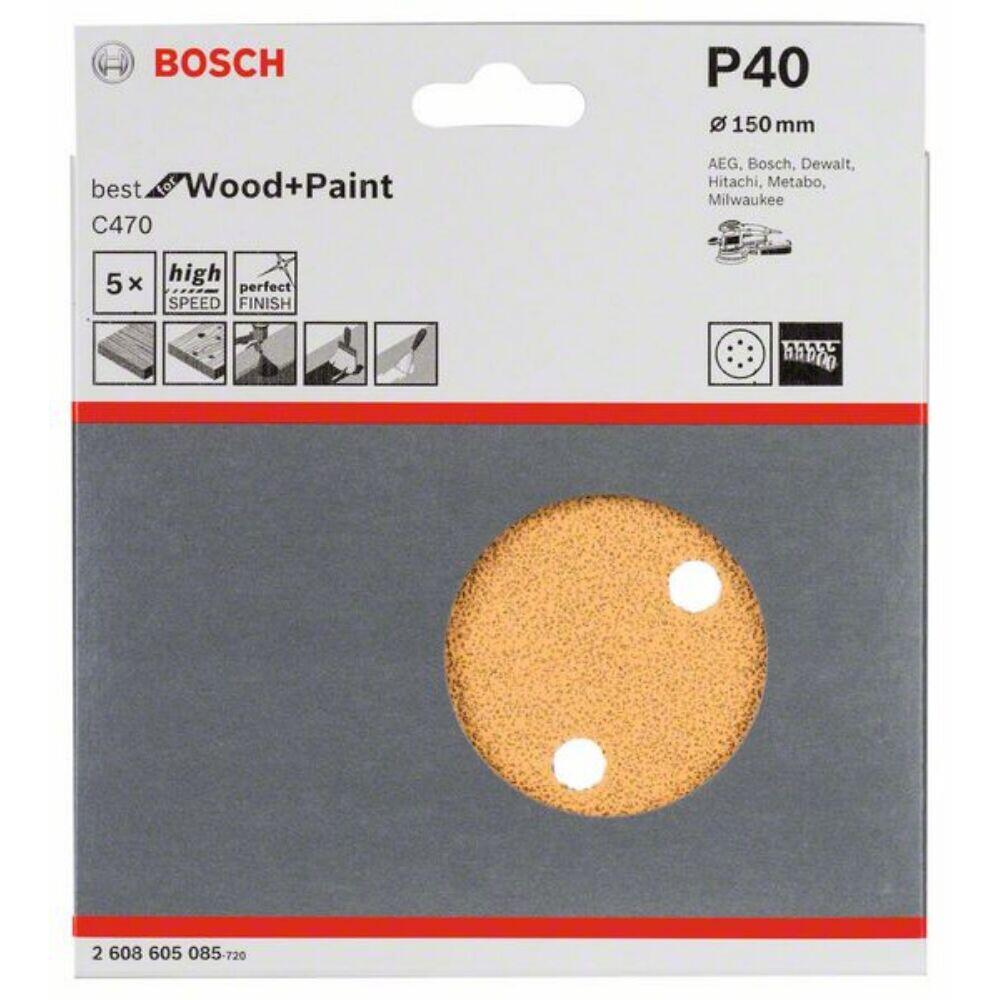 Disco de Lixa para Madeira 150mm Grão 40 5 Peças Bosch