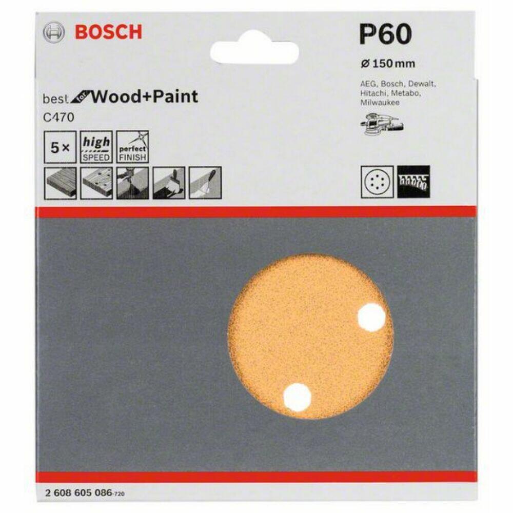 Disco de Lixa para Madeira 150mm Grão 60 5 Peças Bosch