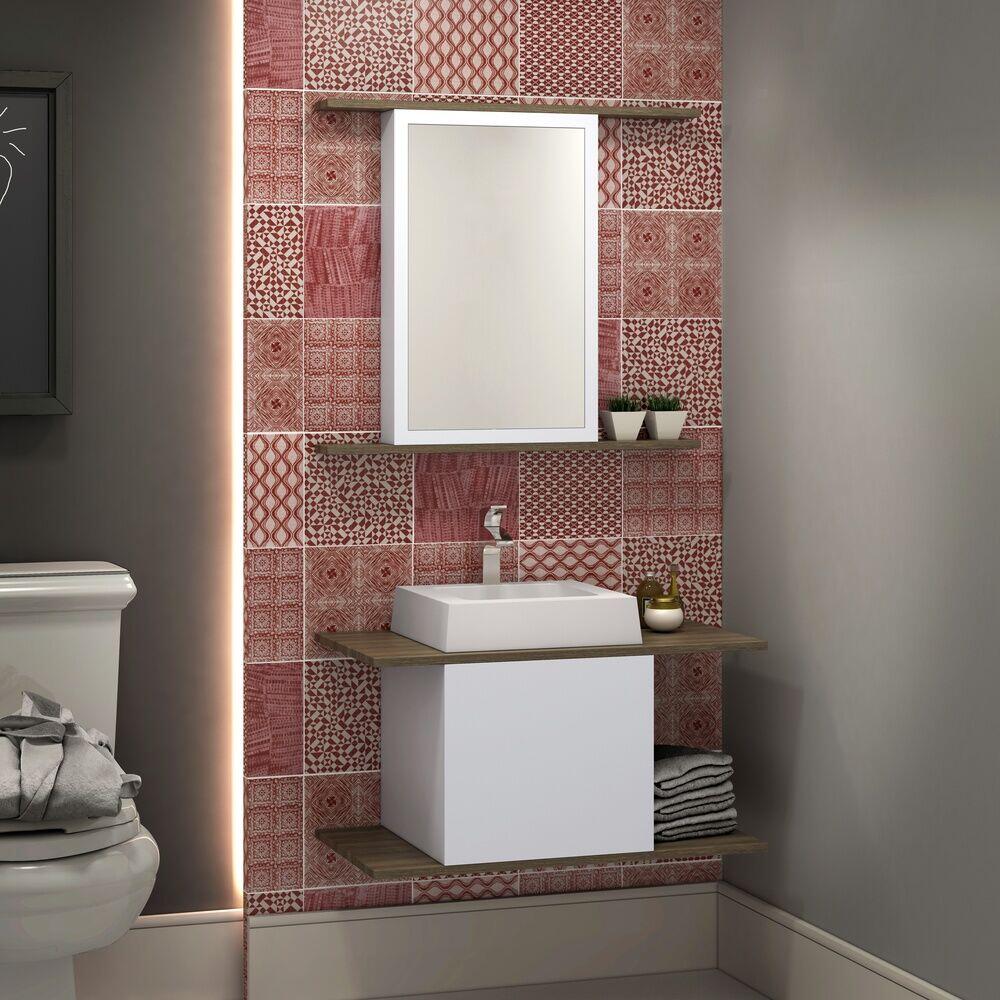 Espelheira para Banheiro C-Linea Lunna 70x60cm Branco/Salina