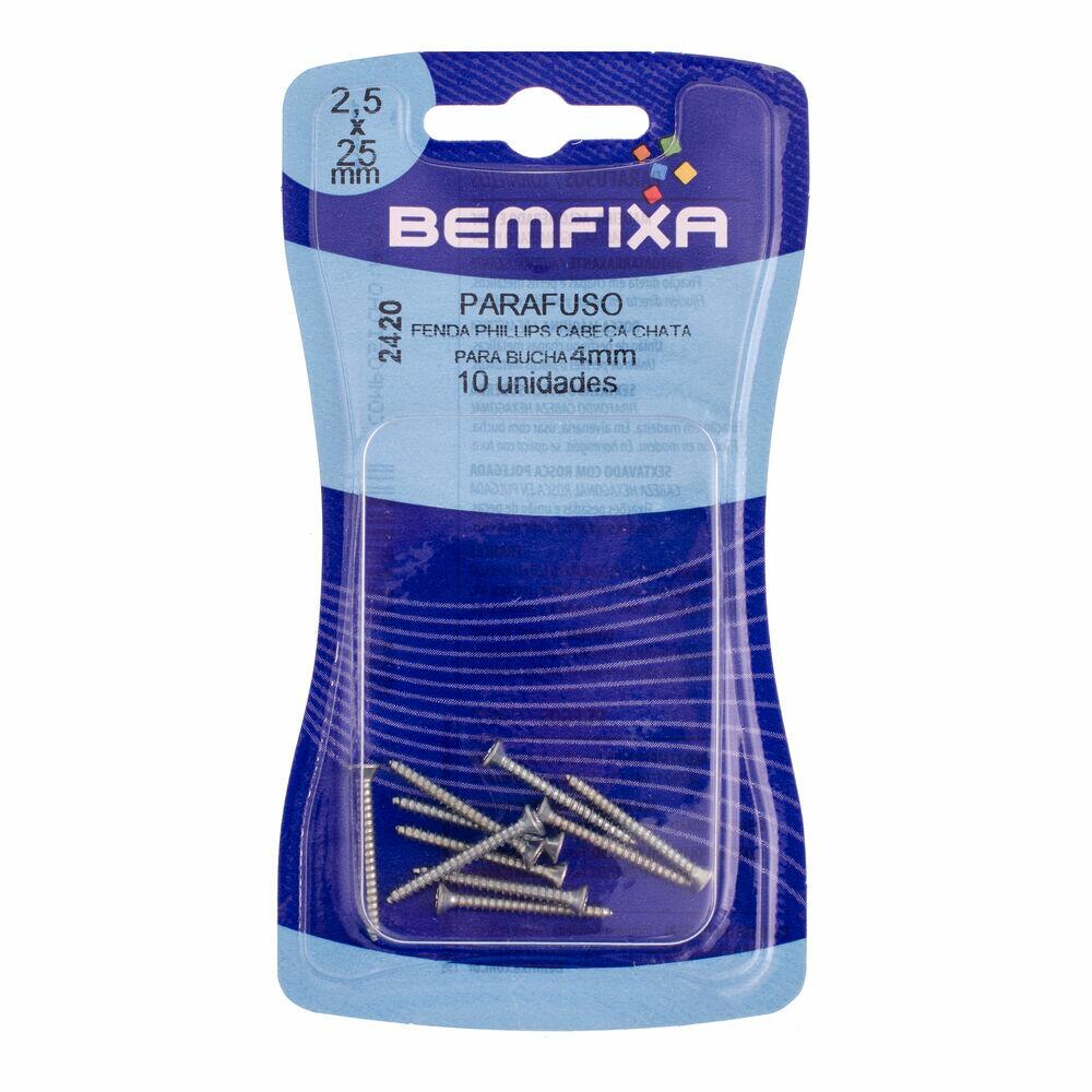 Parafuso de Ferro para Madeira Bemfixa 2,5x25mm Cabeça Chata 10 Peças