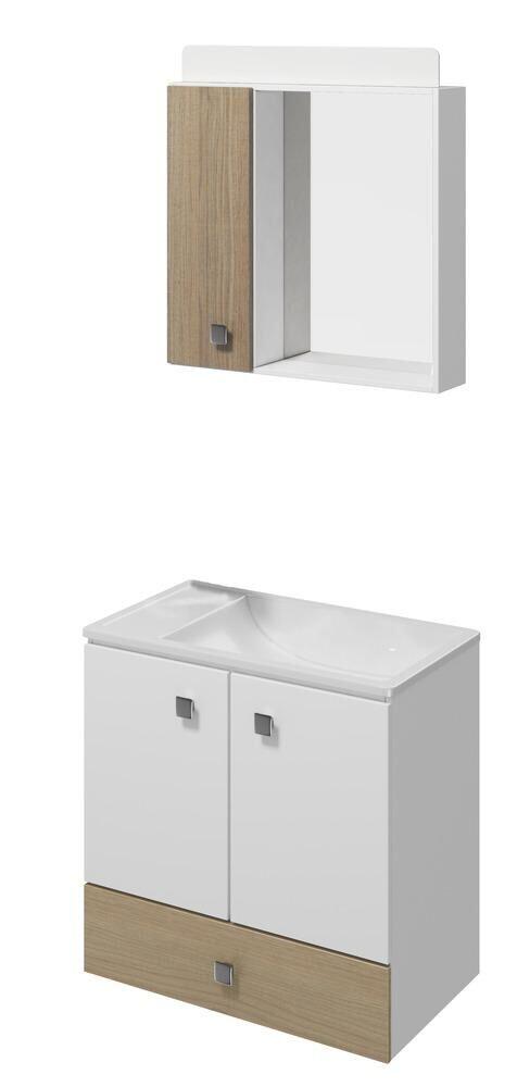 Gabinete para Banheiro Suspenso com Espelheira Vênus Branco/Grigio 55x57cm C-Linea