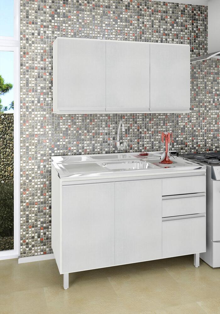Balcão de Cozinha Camboriú 2 Portas 3 Gavetas C-Linea Blanche