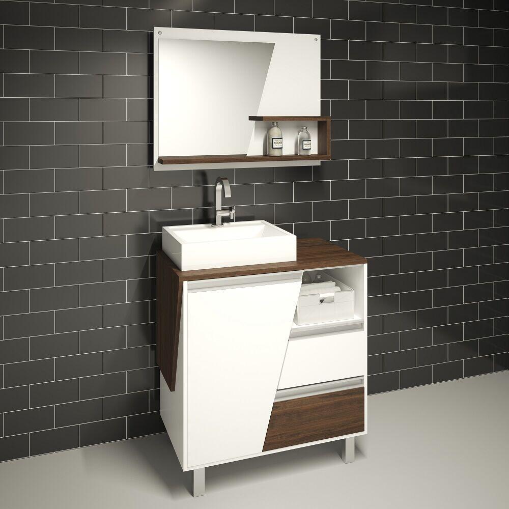 Kit Gabinete para Banheiro MDF Berlim Branco/Ameixa 80cm C-Linea