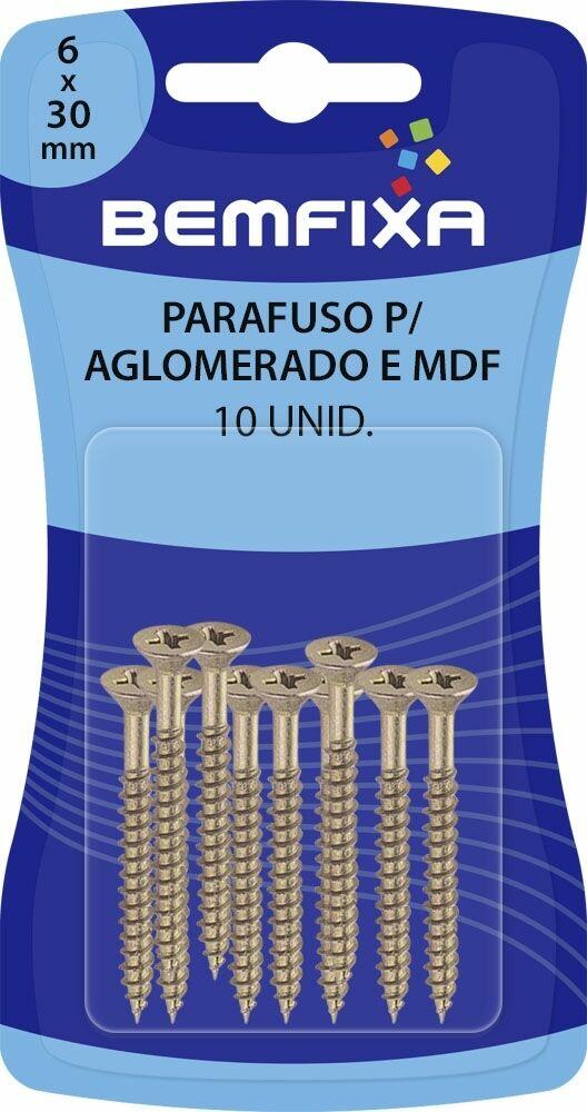 Parafuso de Ferro para Madeira Bemfixa 6x30mm Cabeça Chata 10 Peças