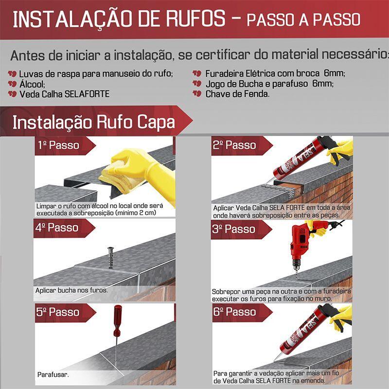 Rufo Galvanizado Calha Forte Capa 2m para Muro 22cm Branco