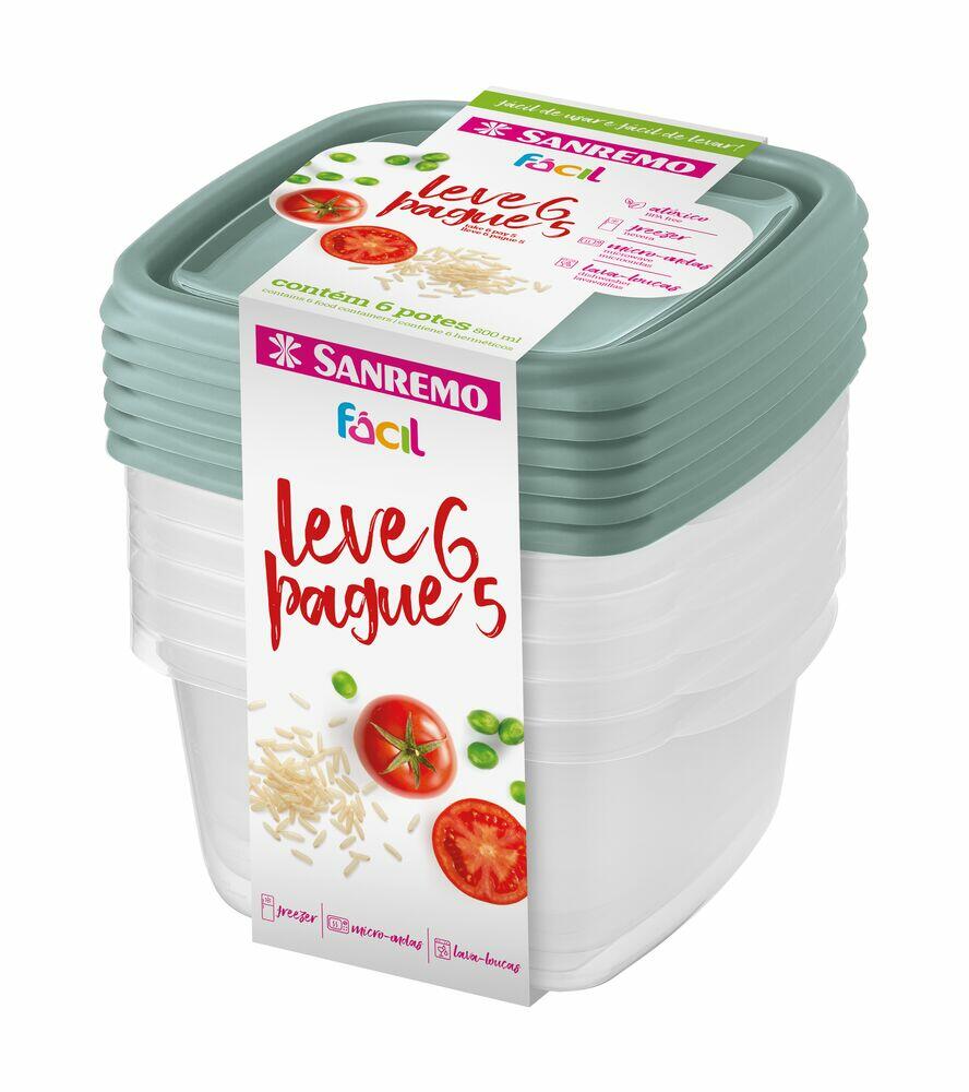 Jogo de Potes Fácil Quadrado 800ml Leve 6 pague 5 Sanremo