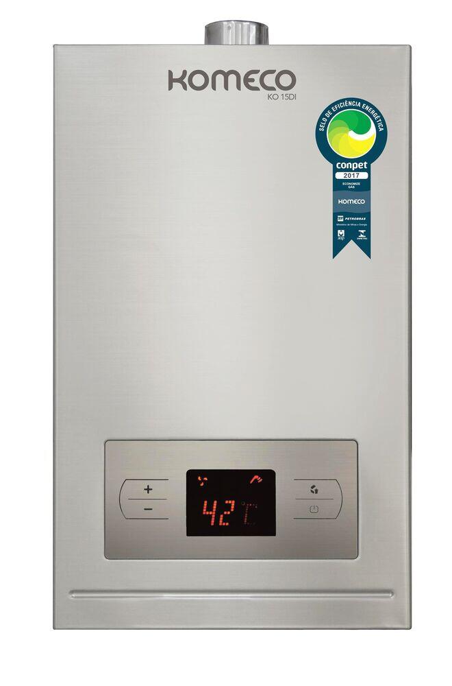 Aquecedor de Água a Gás GLP Digital 15L/min Inox Komeco