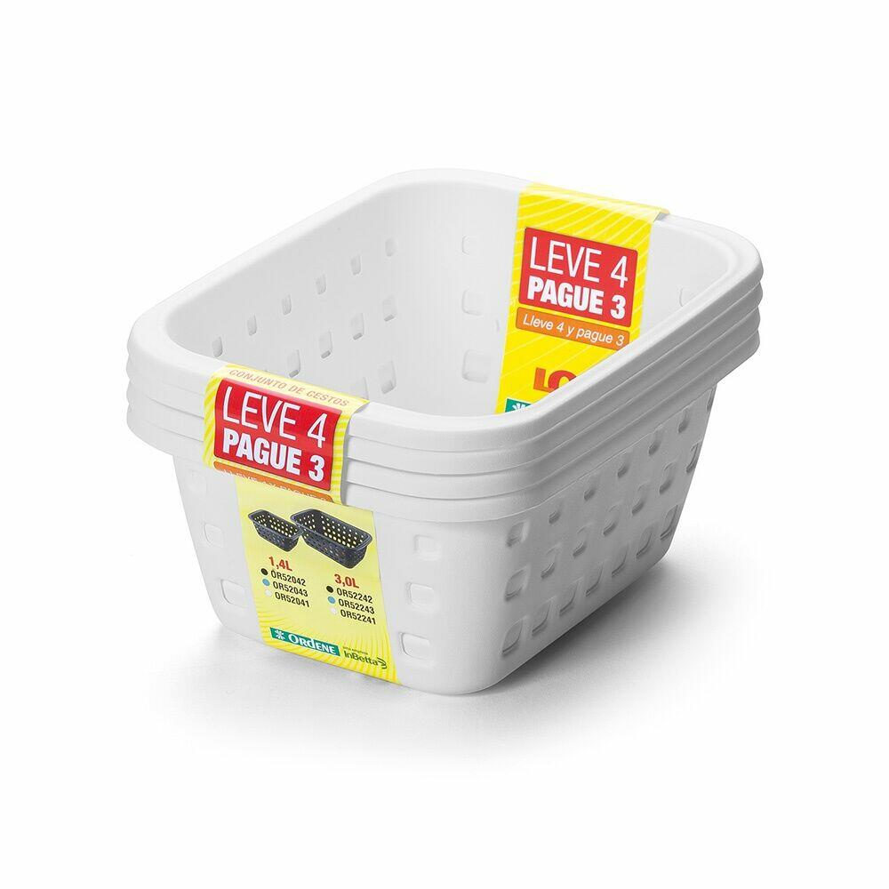 Jogo de Cestos Ordene 20,3x14,8x8,3cm Branco com 4 peças