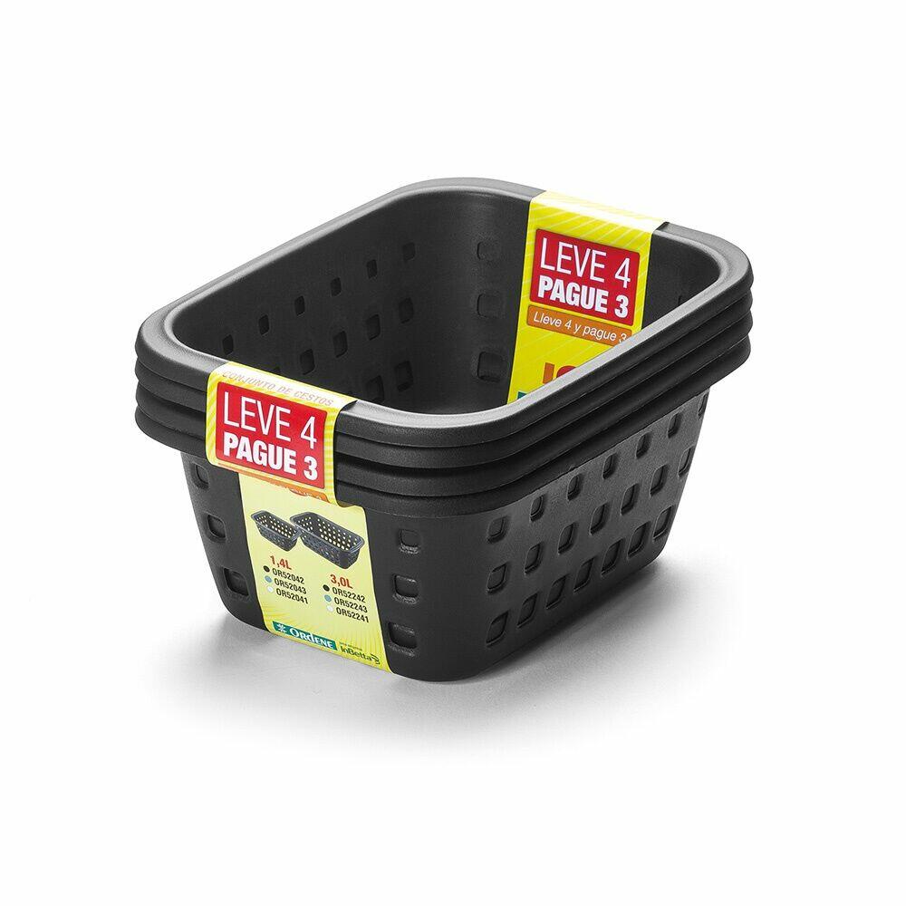 Jogo de Cestos Ordene 20,3x14,8x8,3cm Preto com 4 peças