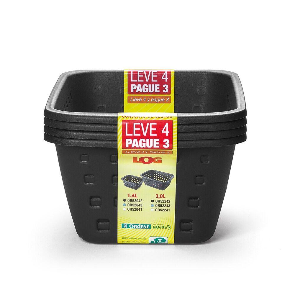 Jogo de Cestos Ordene 26x18x10,3cm Preto com 4 peças