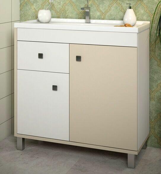 Gabinete para Banheiro MDF/MDP Gales Branco/Nude 80x85cm C-Linea