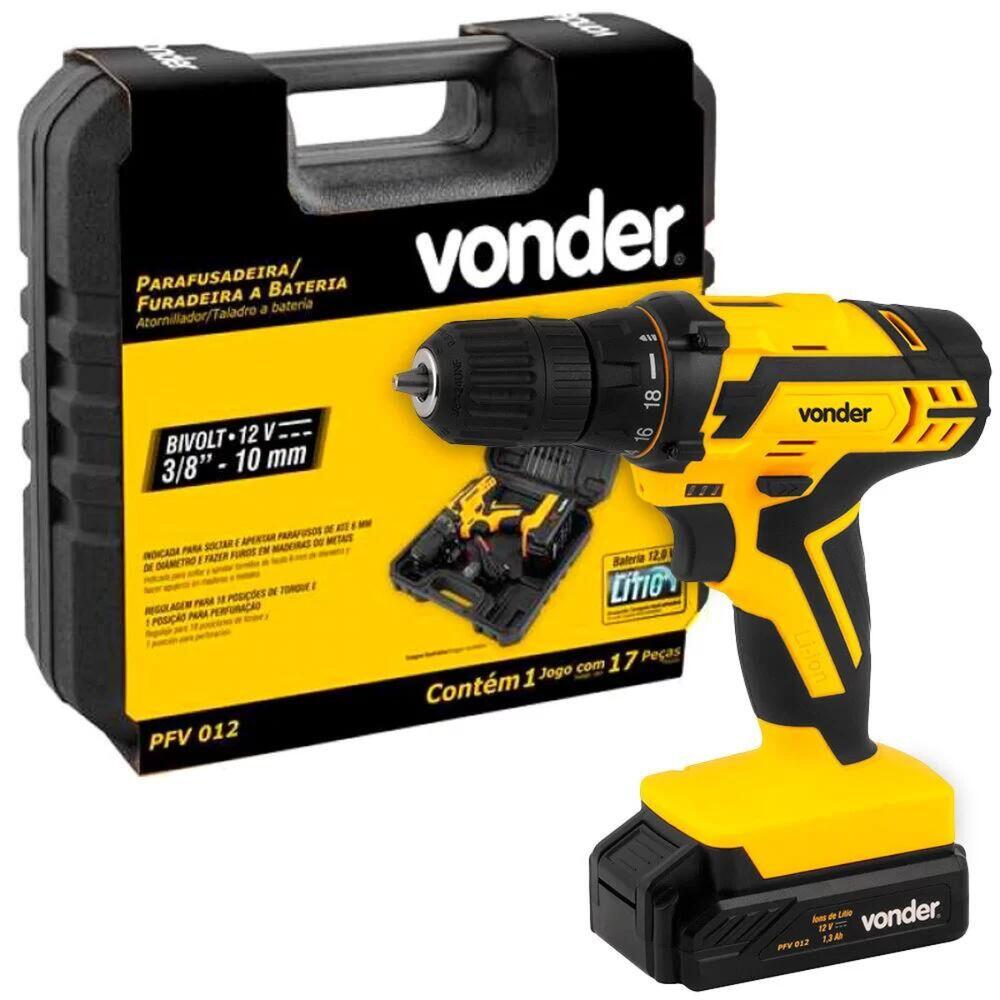 Furadeira Parafusadeira PFV012 Bateria 12V Bivolt 3/8