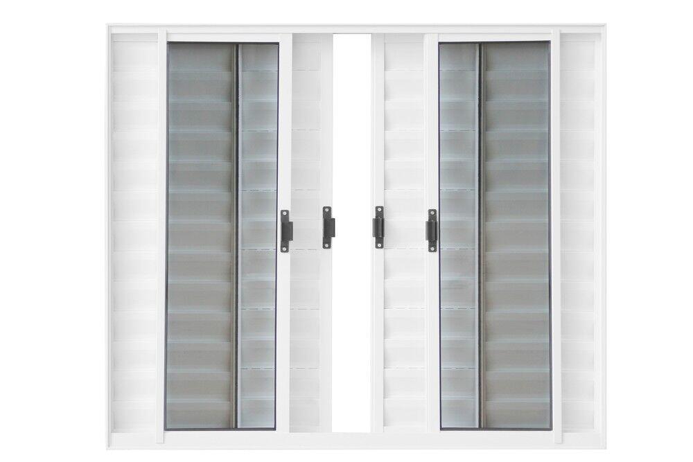 Janela Veneziana de Correr Alumínio CRV Classic 100x120cm 6 Folhas Branca Vidro Liso