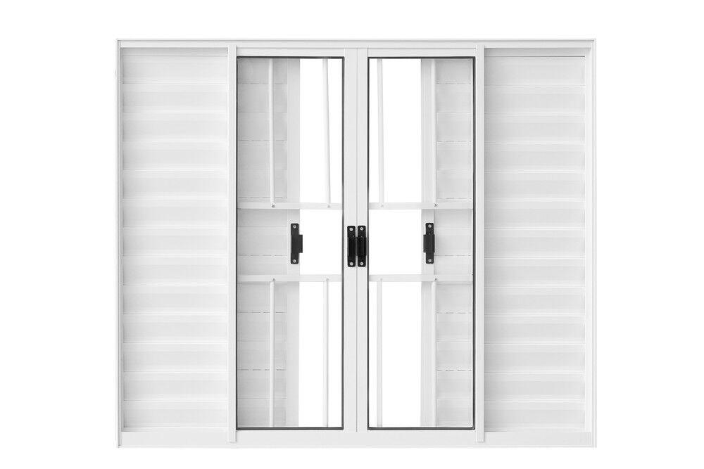 Janela Veneziana de Correr Alumínio CRV Classic 100x100cm 6 Folhas Branca com Grade