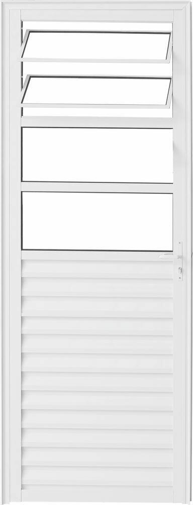 Porta de Abrir Alumínio CRV 2,1x0,9m Nobre Branca Direita com Basculante