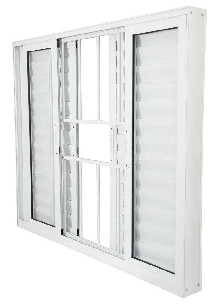 Janela Veneziana de Correr Alumínio CRV Nobre 100x150cm 6 Folhas Branca com Grade
