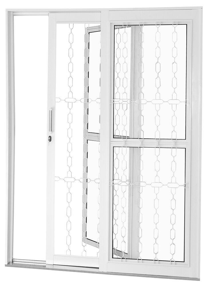 Porta de Abrir Aço CRV 2,15x1,6m Ideal Branca Direita com Grade Elo e Postigo