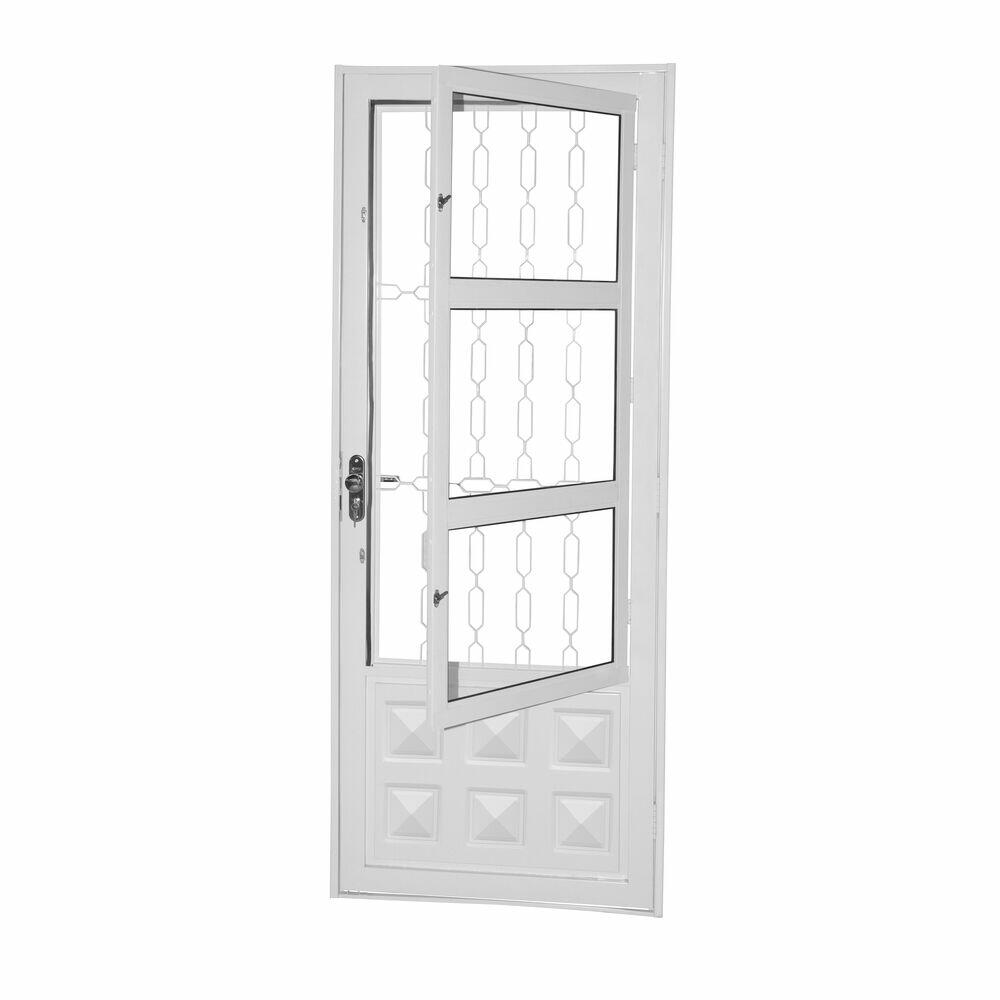 Porta de Abrir Aço 2,15M X 84CM Ideal Direita Branca com Grade CRV