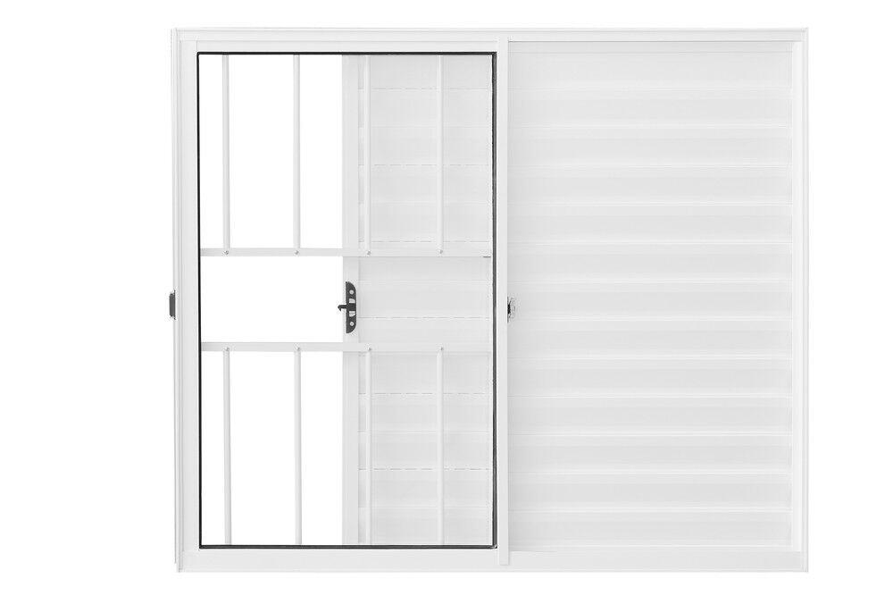 Janela Veneziana de Correr Alumínio CRV Classic 100x150cm 3 Folhas Branca com Grade