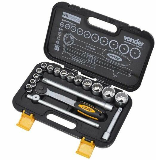 Kit Chave Soquete Vonder Estriado 18 peças