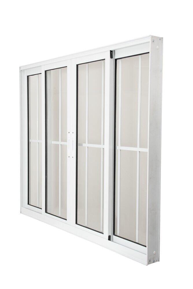 Janela de Correr Alumínio CRV 120x150cm 4 Folhas Branca com Grade