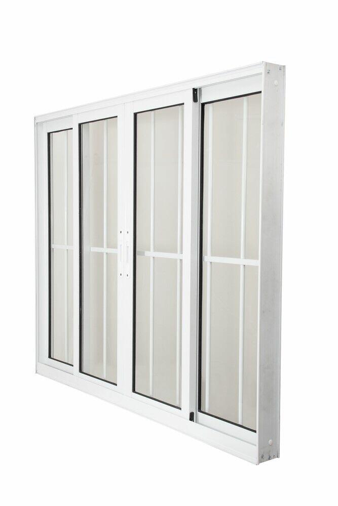 Janela de Correr Alumínio CRV 100x200cm 4 Folhas Branca com Grade