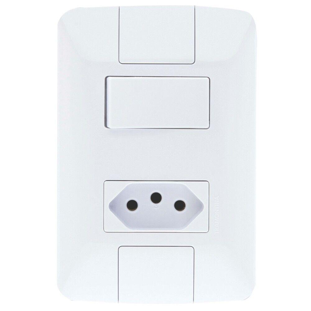 Conjunto Interruptor/Tomada Aria 2 Módulos 2P + T Branco 10A Paralelo Tramontina