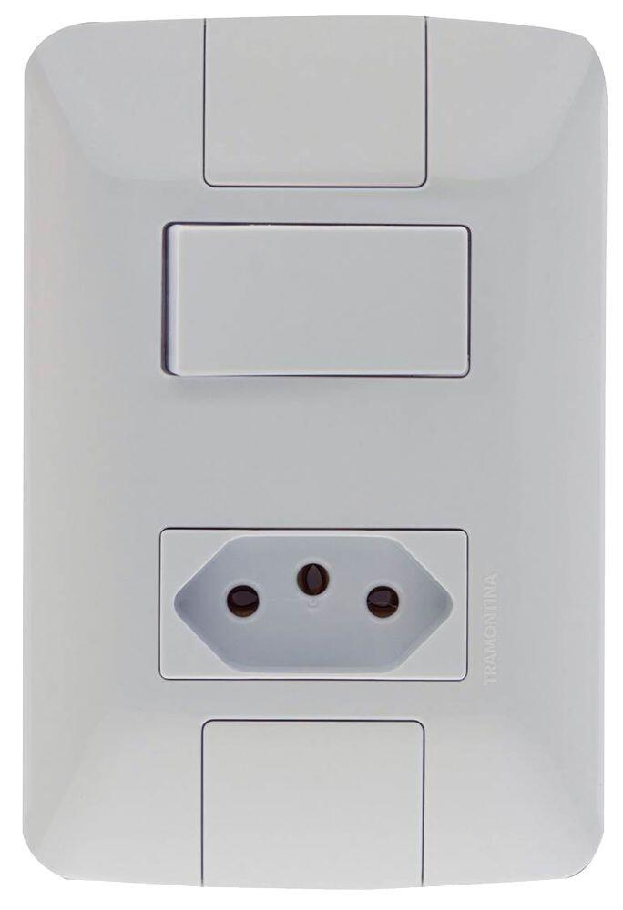 Conjunto Interruptor/Tomada Tramontina Aria 2 Módulos 2P + T Branco 10A Simples
