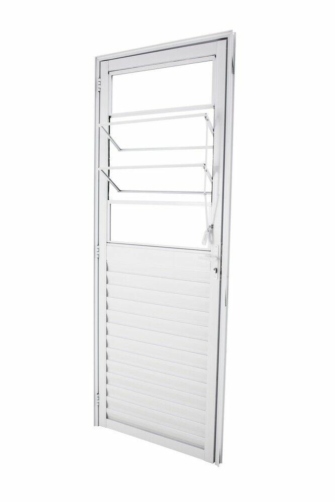 Porta de Abrir Alumínio CRV 2,1x0,8m Nobre Branca Direita com Basculante