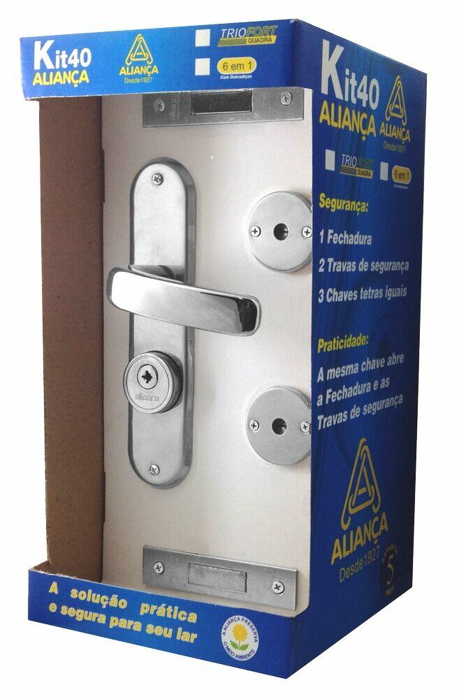 Kit Fechadura Espelho Aliança 40mm Trio Fort Galaxy 4180 Cromada
