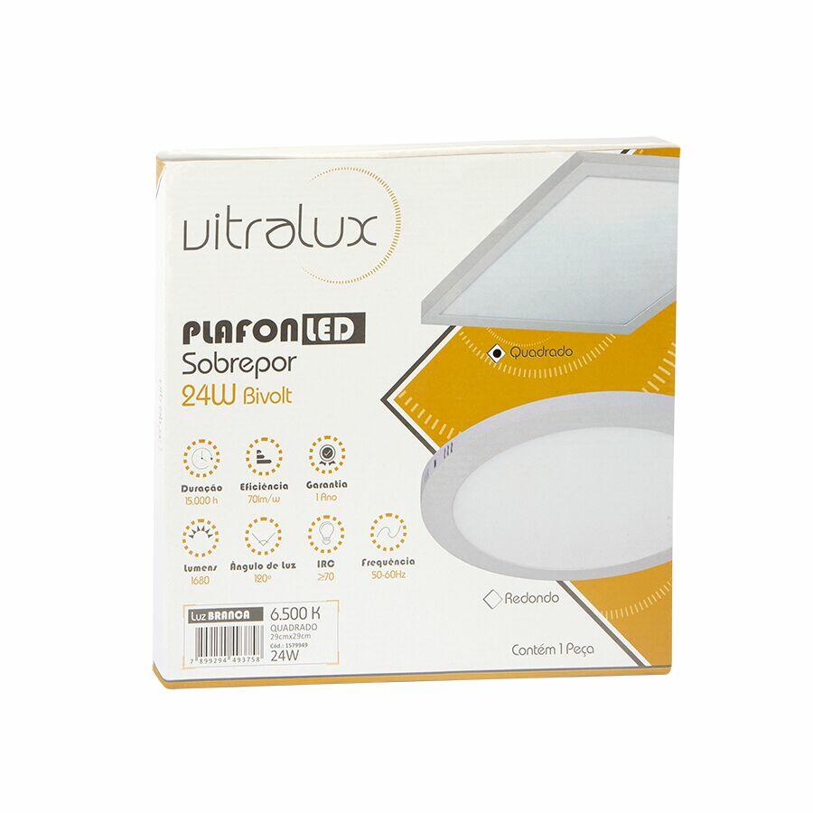 Painel LED Sobrepor Quadrado 24W 6500K Luz Branca Vitralux