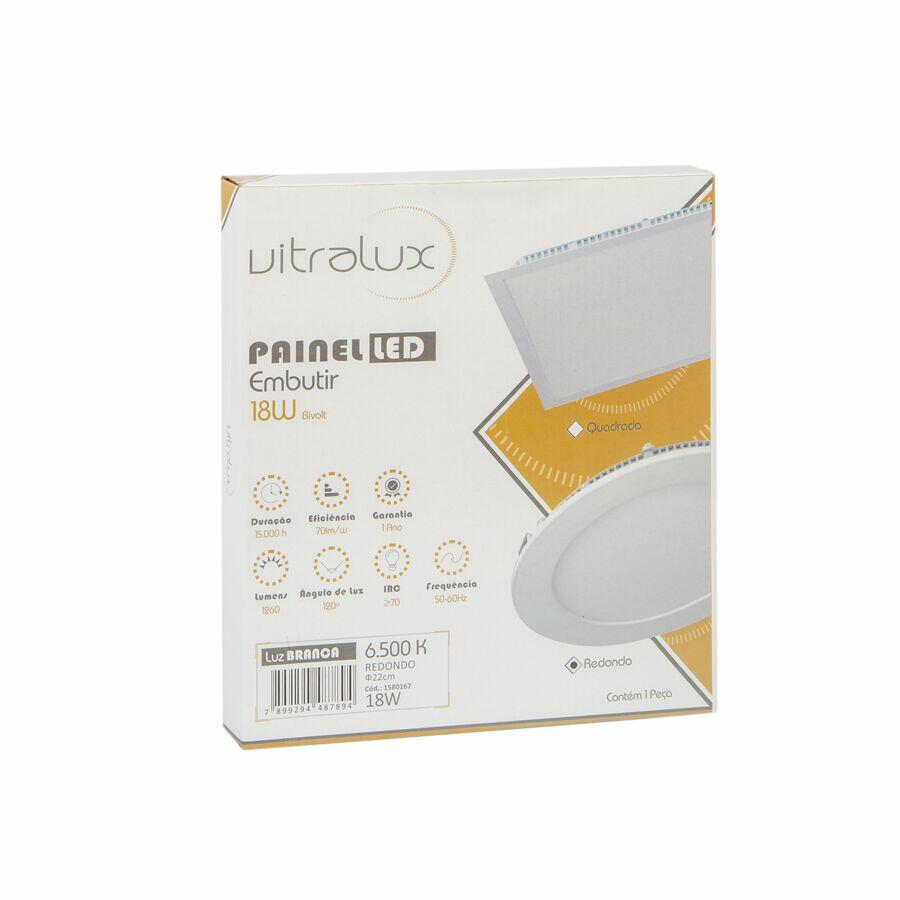 Painel LED Embutir Redondo Luz Branca 18W 6500K Vitralux