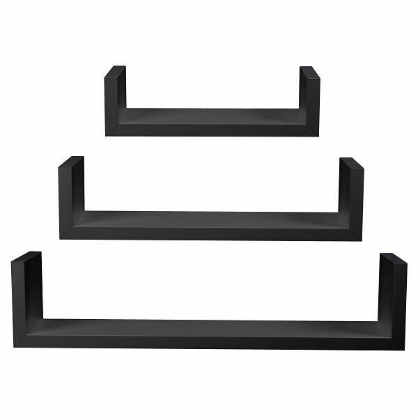 Prateleira Prat-K U Decorare Reta com Suporte Preta 3 Peças