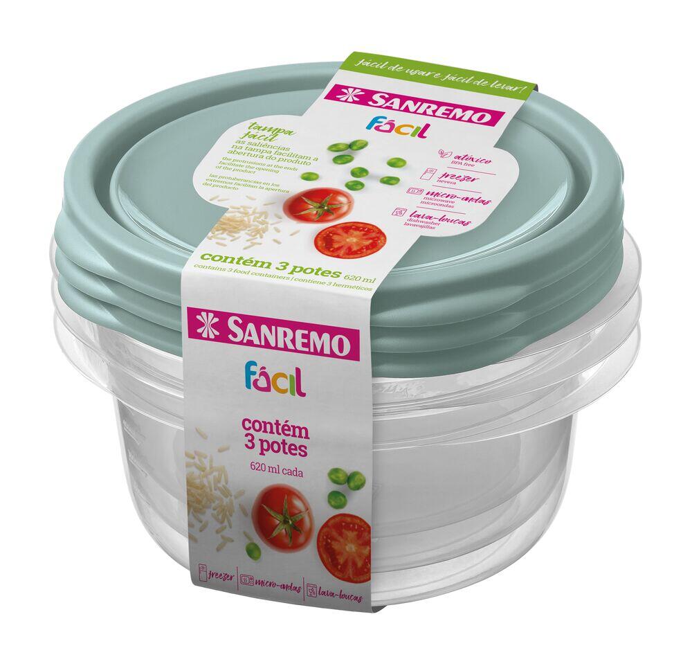 Jogo de Potes Sanremo Redondo 620ml 3 Peças Incolor/Azul
