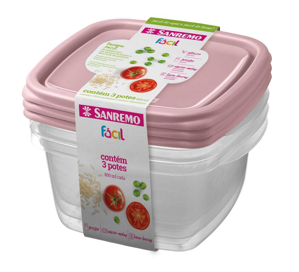 Jogo de Potes Sanremo Quadrado 800ml 3 Peças