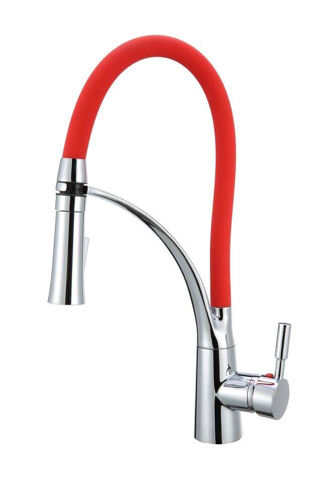 Torneira Misturador Monocomando para Cozinha de Mesa Bica Alta 1/2'' Color Flex com Ducha Vermelho Addra