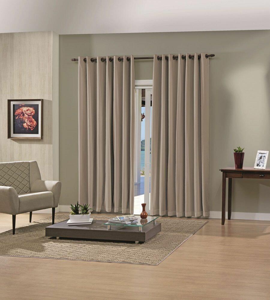 Cortina Bella Janela 2,6x1,7m Pratika Lisa Taupé com Ilhós