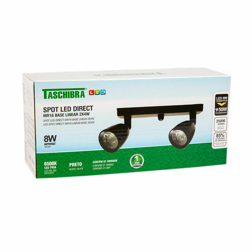 Trilho 2 Lâmpadas LED 8W Direct Linear 6500K Preto Luz Branca Taschibra