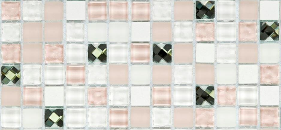 Pastilha de Vidro Glass Mosaic Diamond 30x30 Branco Rosa