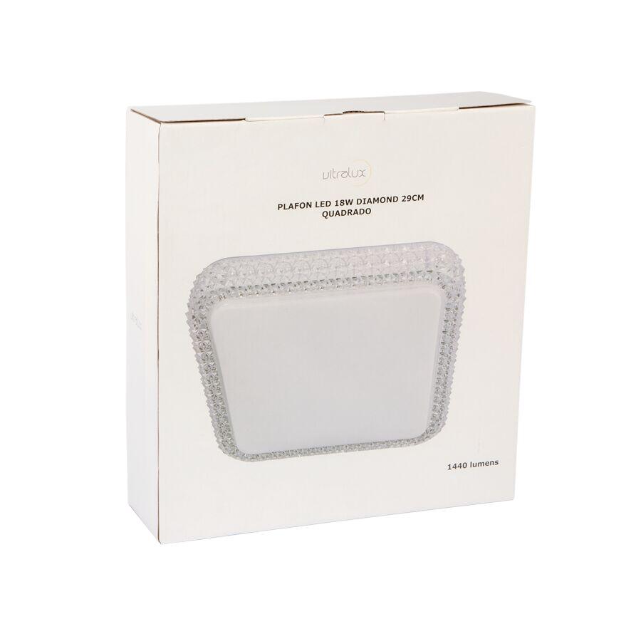 Painel LED Diamond 18W 6500K 29cm Quadrado Bivolt Luz Branca Vitralux