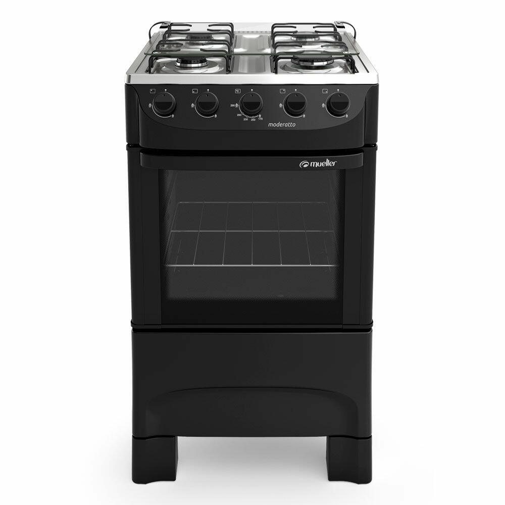 Fogão Piso Moderatto 4 Bocas Preto Fosco Mueller