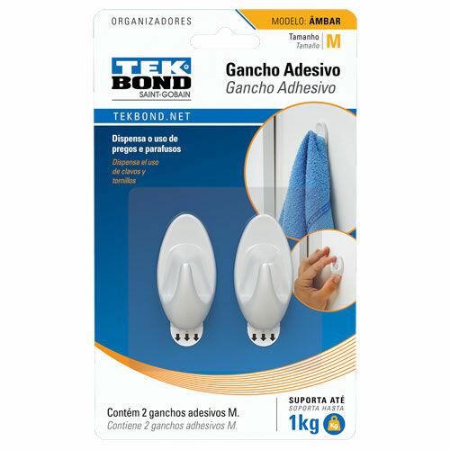 Gancho Adesivo Tekbond Âmbar M Branco 2 Peças