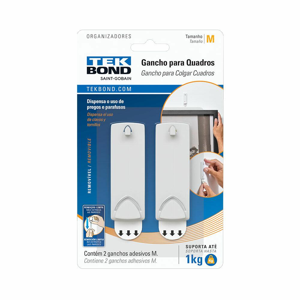 Gancho Adesivo Quadro M  2 Peças Branco Tekbond