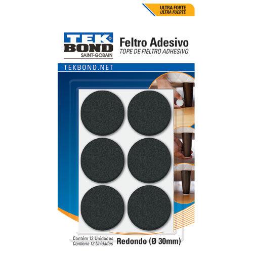 Feltro Adesivo Redondo Preto 12 Peças Tekbond
